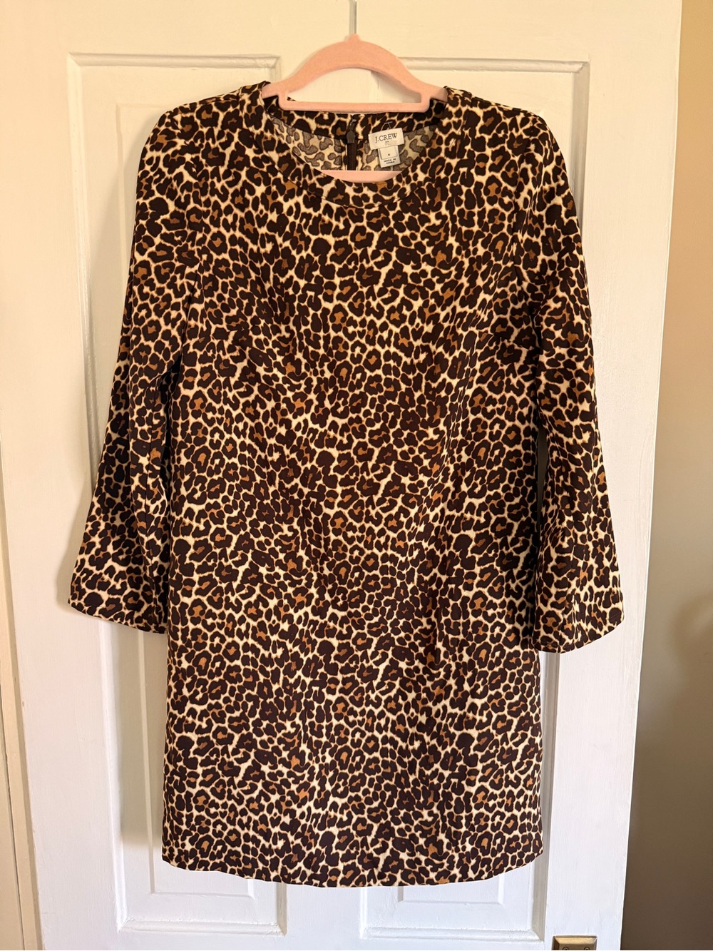 J. Crew Crepe Leopard Print Long Sleeve Shift Dress